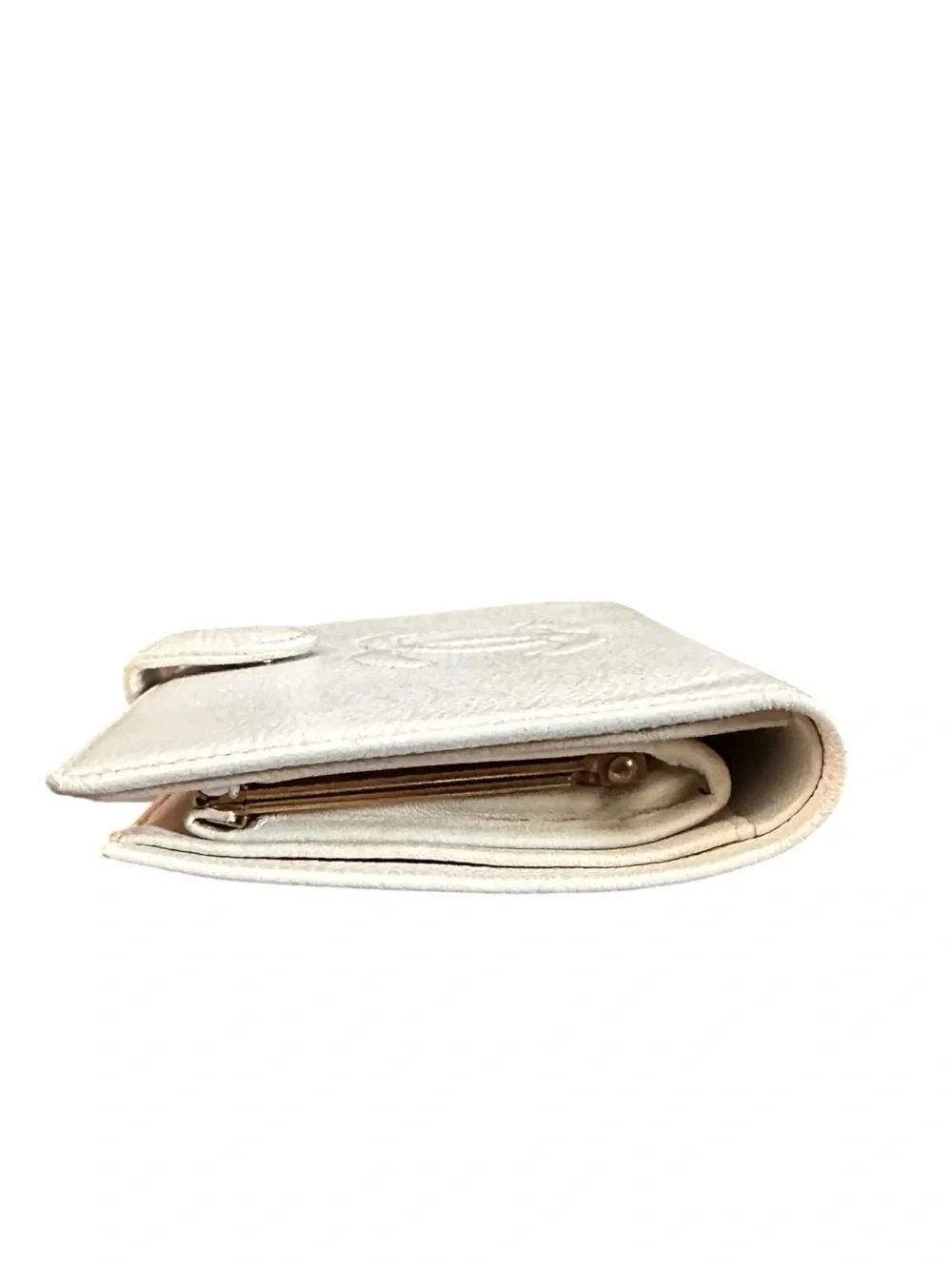 CHANEL Cream Leather CC Logo Snap Wallet